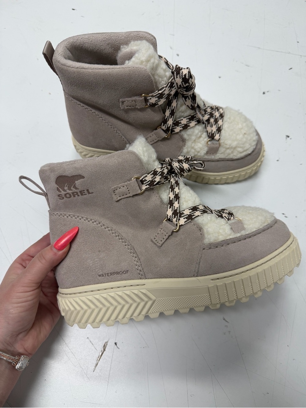 Sorel Women's Taupe Shearling-Trim Waterproof Ankle Boots W 7 E19 M143
